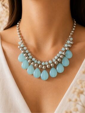 3/30 ✨✨ Light Blue Teardrop Statement Necklace -